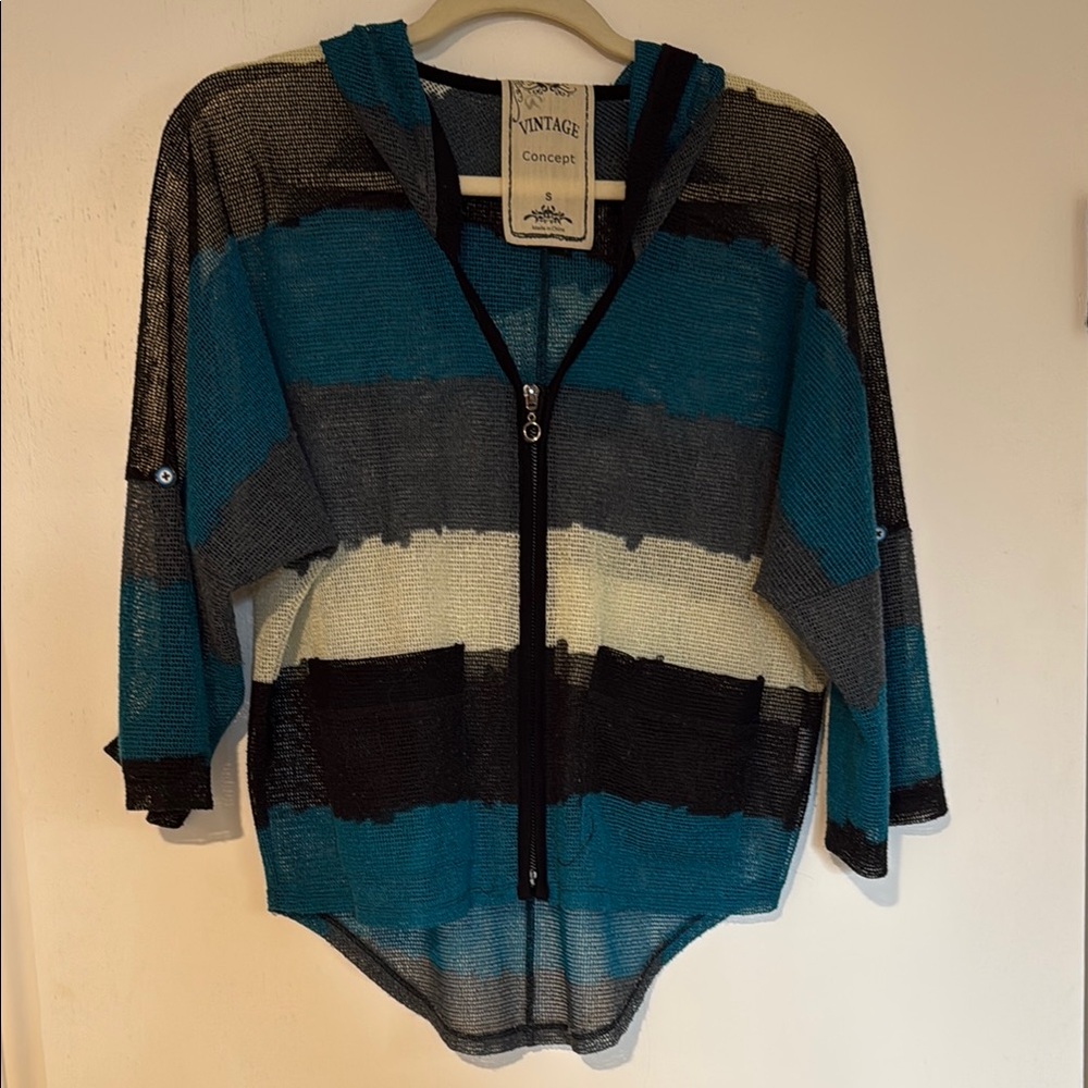 Women's Striped Sweater - Blue, Black, Gray